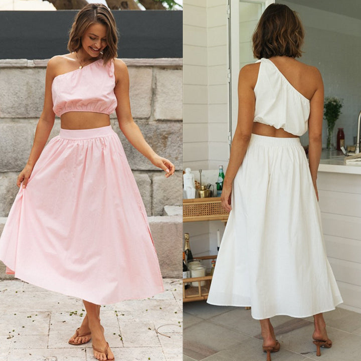 Ensemble femme deux pièces avec haut asymétrique et jupe fluide Levoire