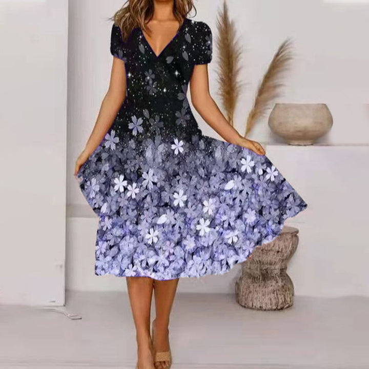 Levoire | Élégant Imprimé Fleur Mode Robe A-ligne Lila