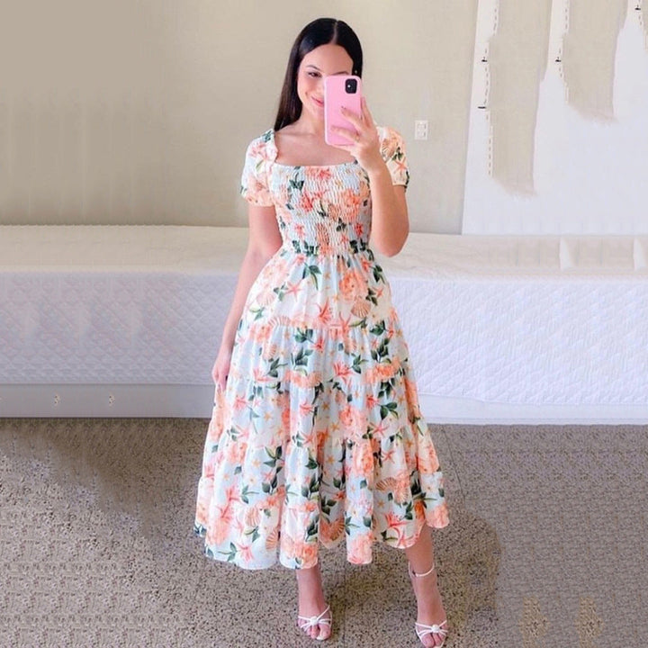 Levoire | Élégant Robe Jupe Grande À Une Épaule Fleur orange