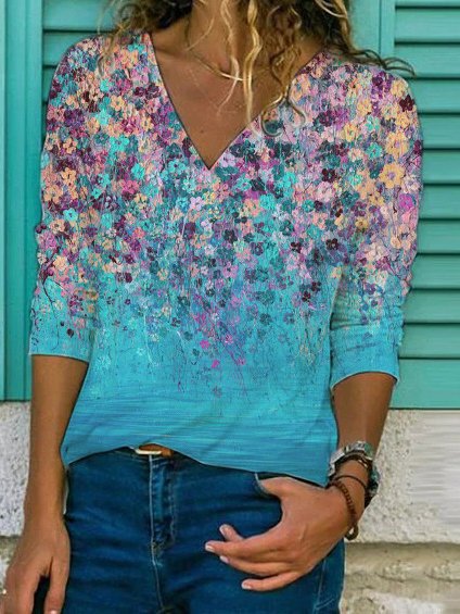 Levoire | Plantes tendance à motif animal V-neck à manches longues 7