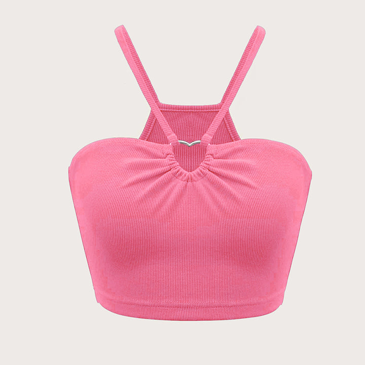 T-shirt court pour femmes avec des bretelles spaghetti réglables et un effet de drapé élégant Levoire