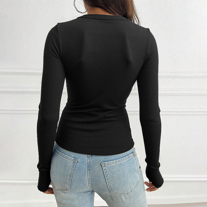 Chemise à manches longues pour femmes avec un décolleté en V à la mode et un design à boutons Levoire