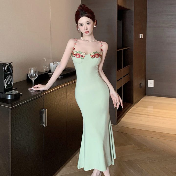 Levoire | Meri-fille robe Robe brodée à fleurs à taille Vert clair