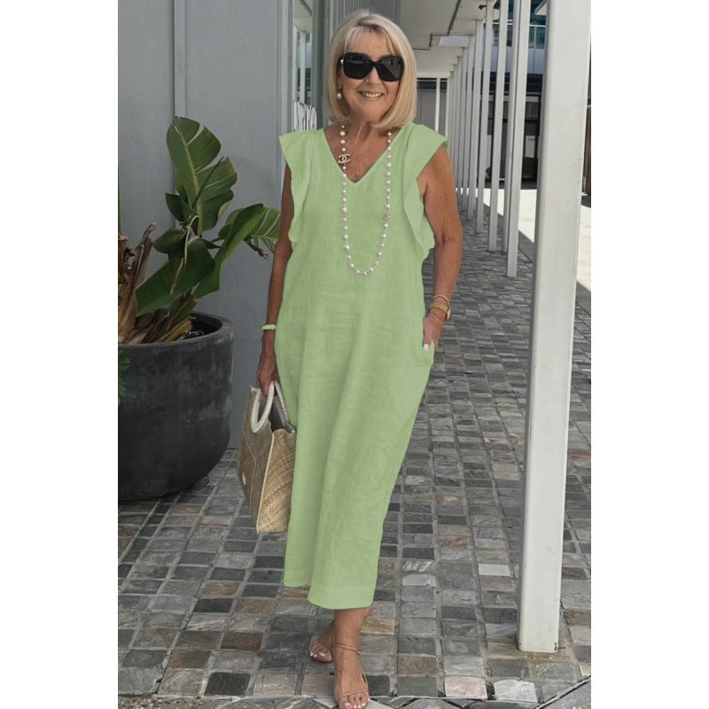 Levoire | Chic Takana Noueur de Col Doux Manche Robe en Coton Vert clair
