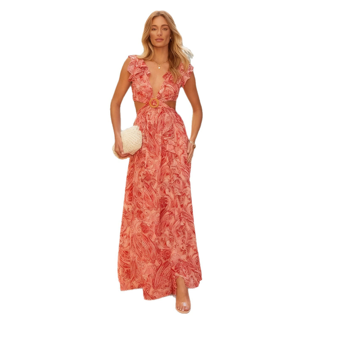 Robe maxi femme avec des volants volumineux et une profonde fente Levoire