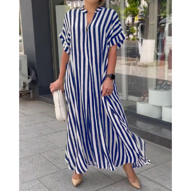 Levoire | Trendik rayé imprimé fente longue robe maxi Bleu