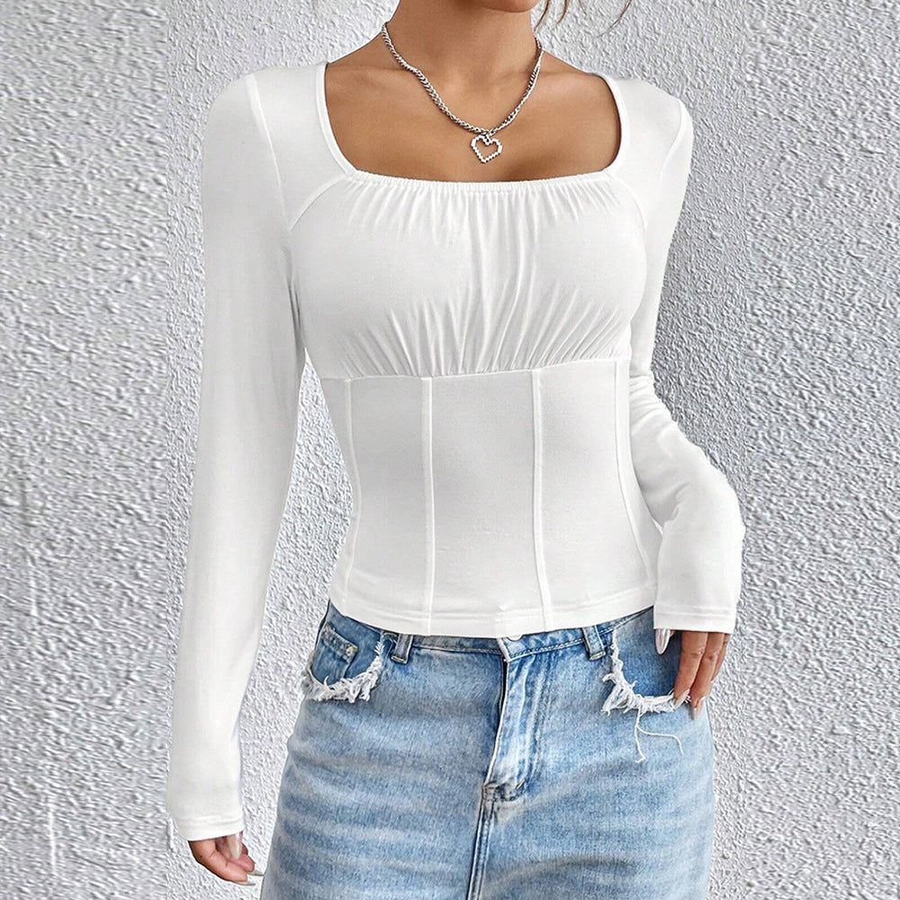 Chemise à manches longues pour femmes avec encolure carrée et design flatteur pour la silhouette Levoire