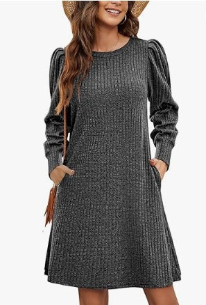 Robe pull femme avec tricot à côtes décontracté et élégantes manches bouffantes Levoire