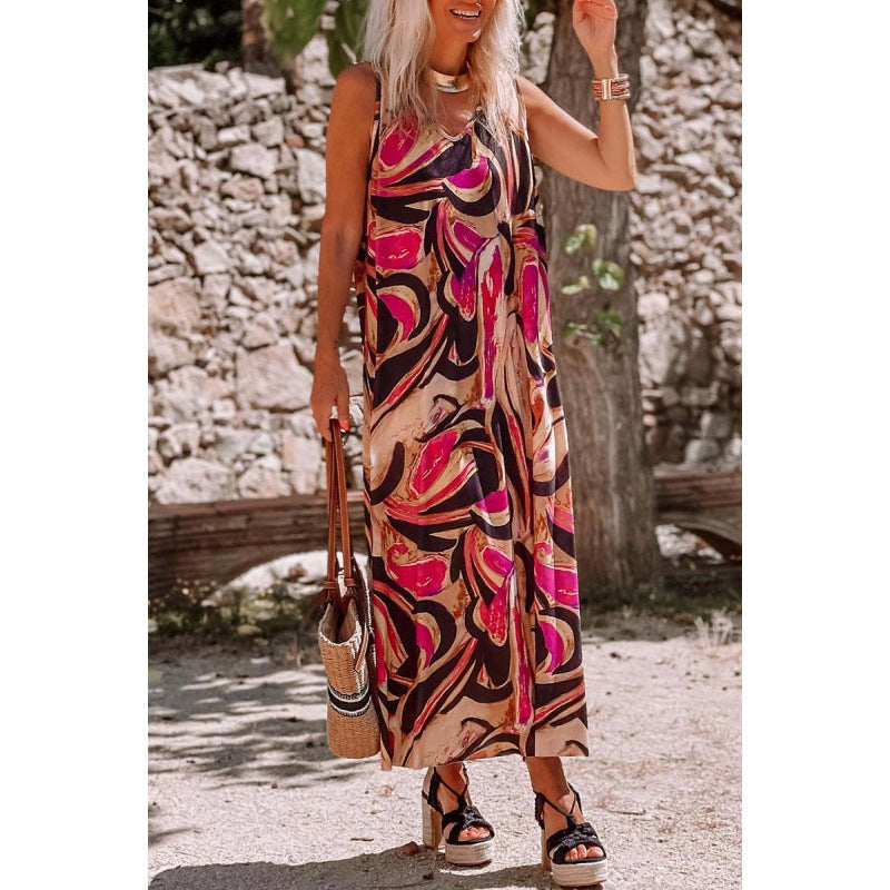 Levoire | Robe loose sans manches imprimée relaxante pour femmes Rot