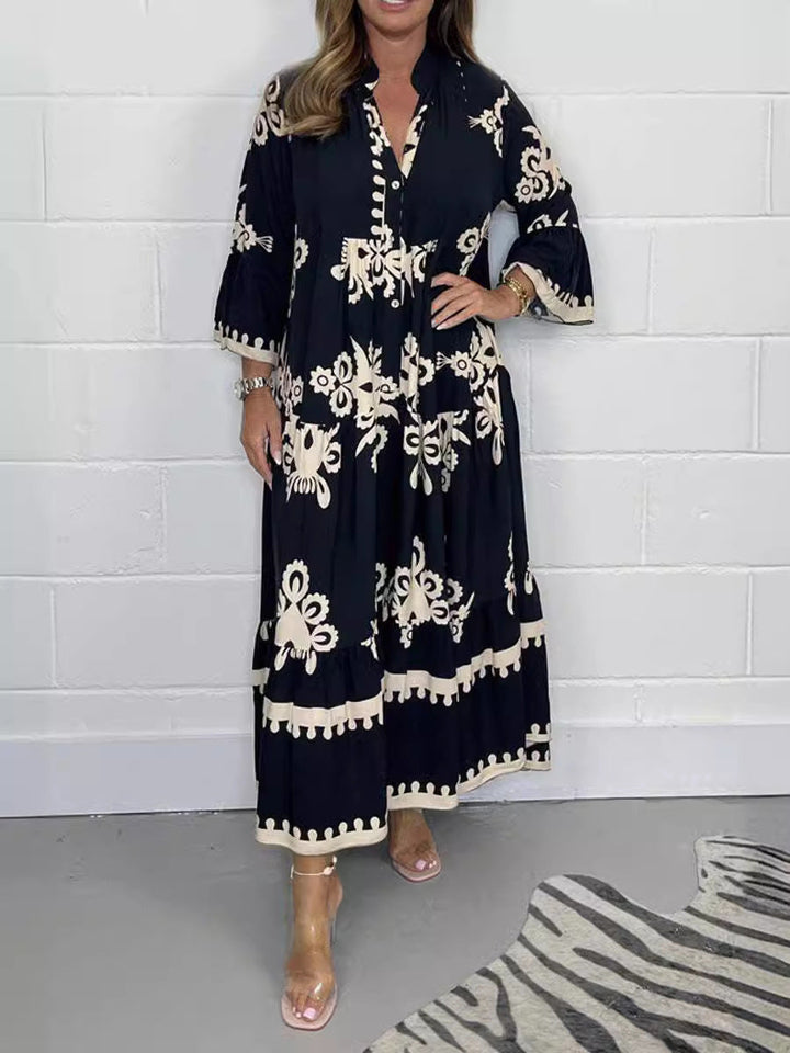Levoire | Robe Imprimée Élégante Robe Taille Imprimée Noir