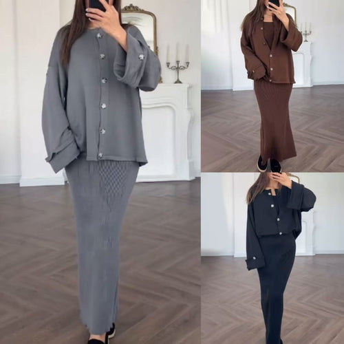 Robe tricotée élégante pour femmes avec un cardigan assorti Levoire