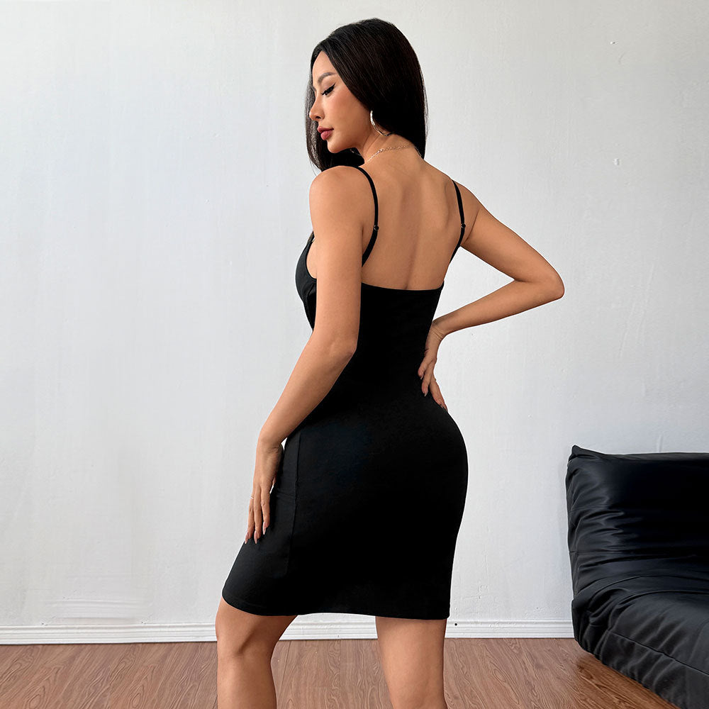 Robes mini à bretelles spaghetti pour femmes, ajustées au corps, avec une fente sexy Levoire
