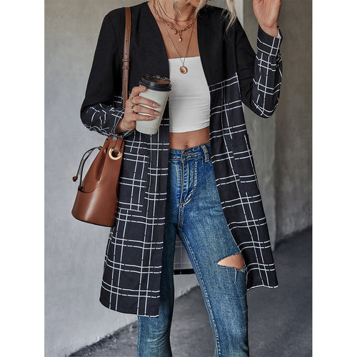 Blazer long pour femmes avec motif à carreaux graphiques Levoire