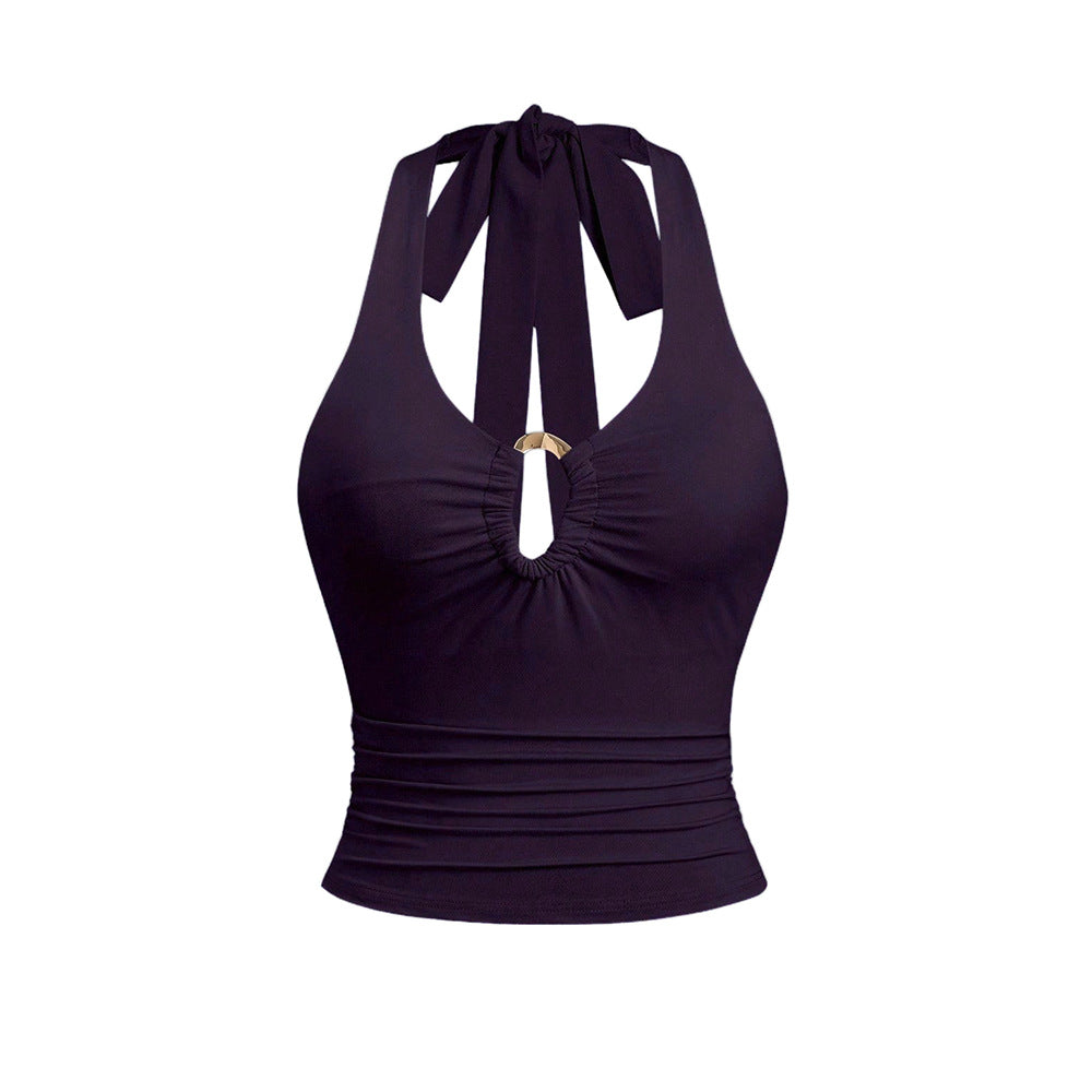 Top court pour femmes avec un design halter à la mode et une bande de lien chic Levoire
