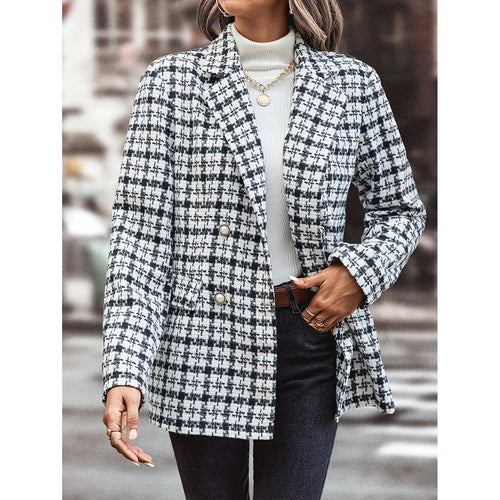 Veste blazer à carreaux pour femmes avec fermeture à double bouton et coupe décontractée Levoire