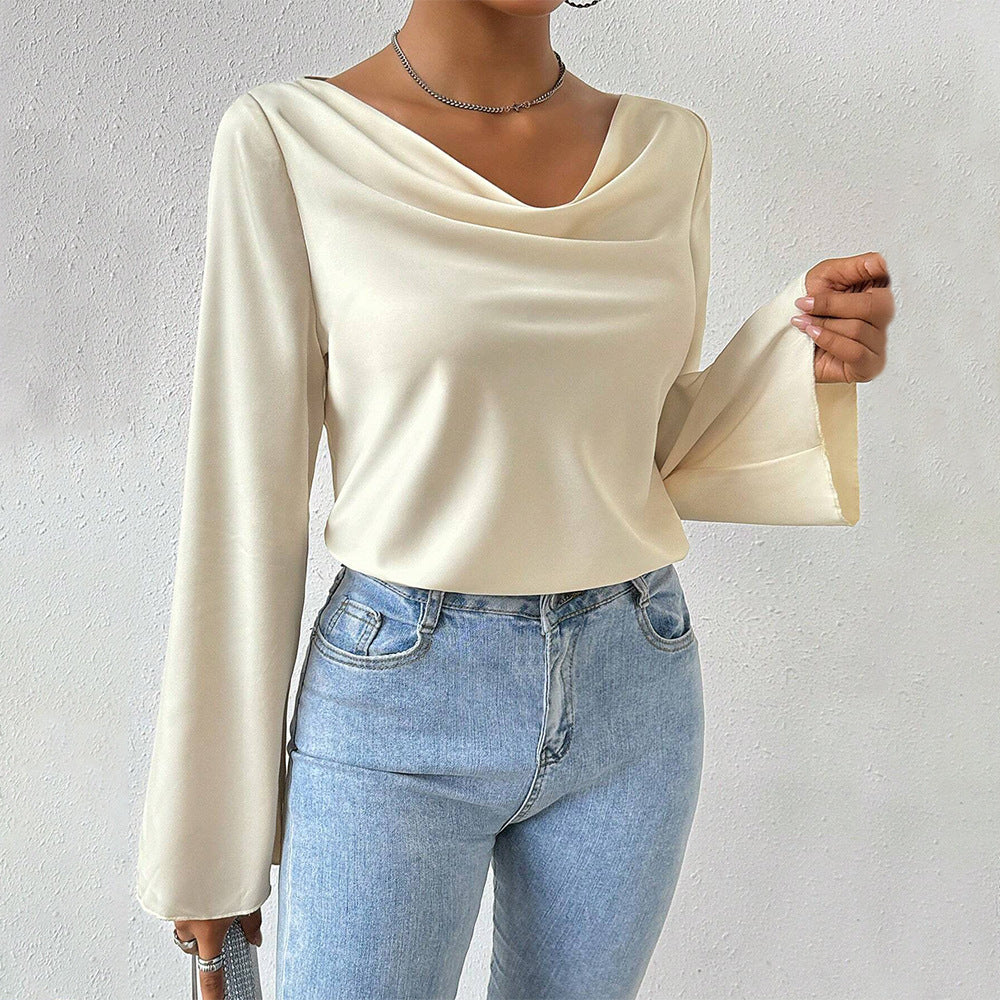 Blouse femme avec décolleté en cascade chic et manches longues Levoire