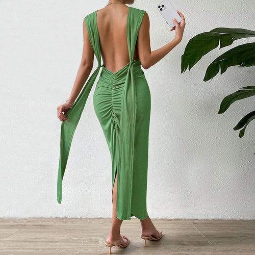 Robe maxi femme avec décolleté en V profond et design élégant à encolure halter Levoire