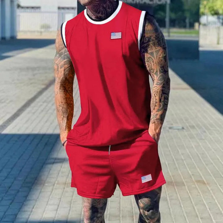 Levoire | Ensemble de shorts de sport et de t-shirts à manches courtes pour hommes Rot