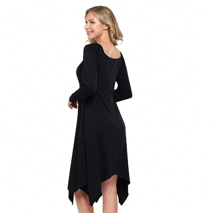 Robe longue asymétrique pour femmes avec manches longues et haut froncé Levoire