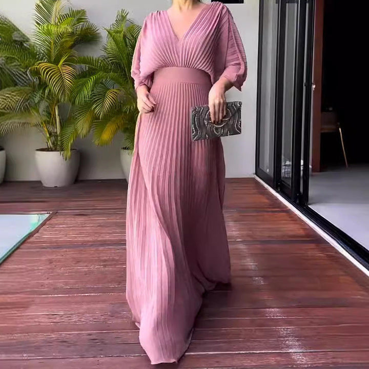 Levoire | Vibrantes Plissé Maxi Robe Poussiéreux Rose