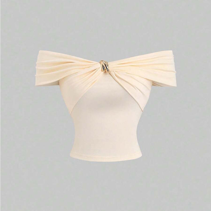 Top Femme Hors Épaule avec Effet Drapé Double et Fermeture Élégante Levoire