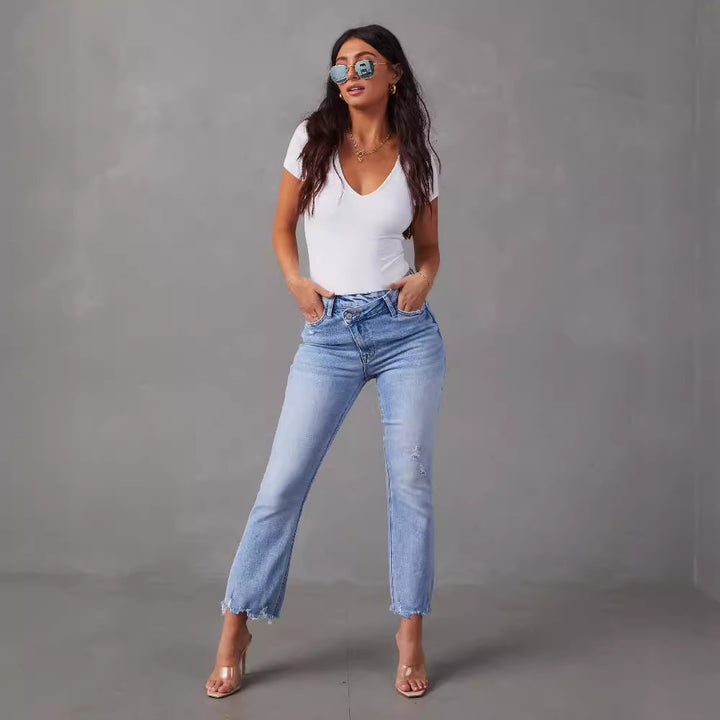 Jeans Mom pour femmes avec ourlet effiloché Levoire