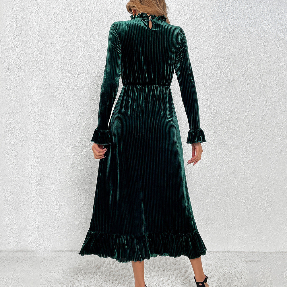 Robe enveloppante à manches longues pour femme en velours luxueux avec détails en volants Levoire