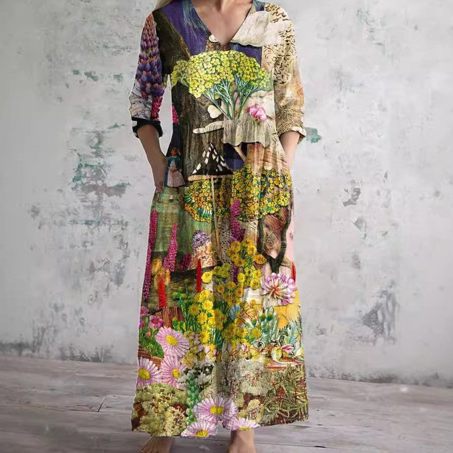 Levoire | Chic Print V-décolleté Robe Midi A4