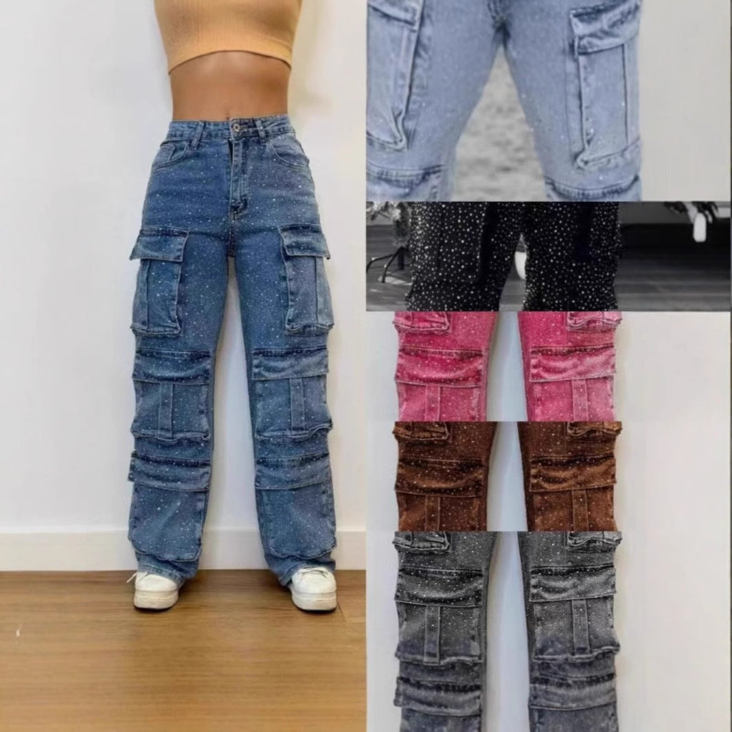 Pantalon cargo femme avec poches tendance et un effet délavé moderne Levoire