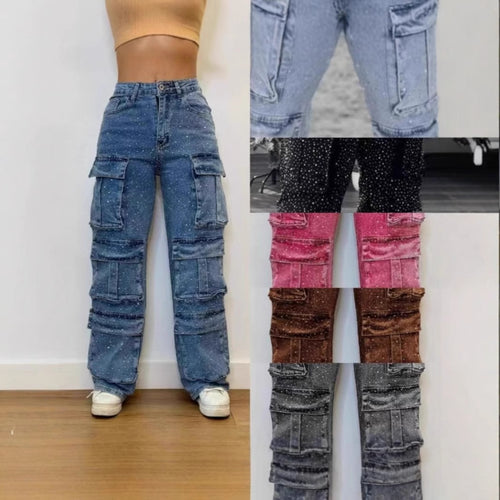 Pantalon cargo femme avec poches tendance et un effet délavé moderne Levoire