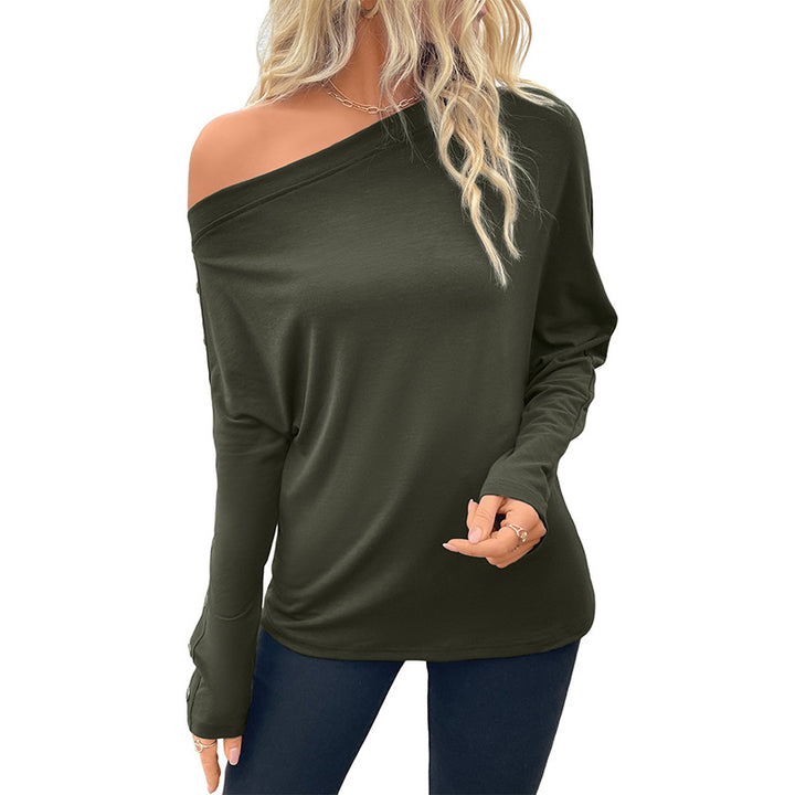 Chemise pour femmes à manches longues surdimensionnée avec encolure asymétrique et détails de boutons fins Levoire