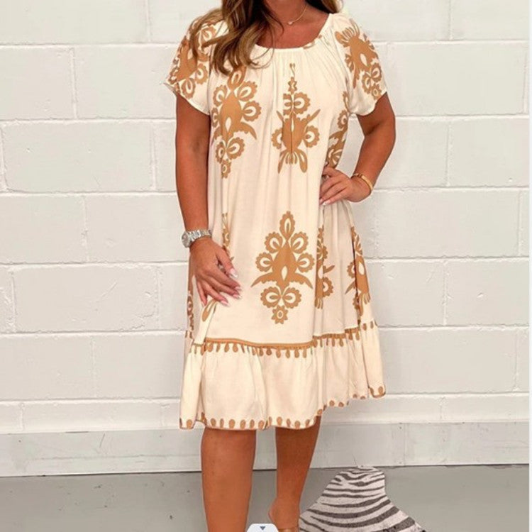 Levoire | Robe imprimée été Robe imprimée à manches courtes Couleur abricot