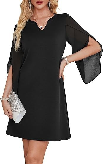 Robes femme à col en V avec manches transparentes Levoire