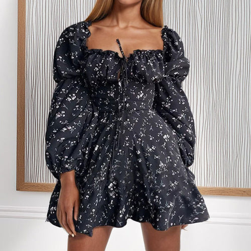Robes florales pour femmes avec des manches bouffantes et un décolleté en V subtil Levoire