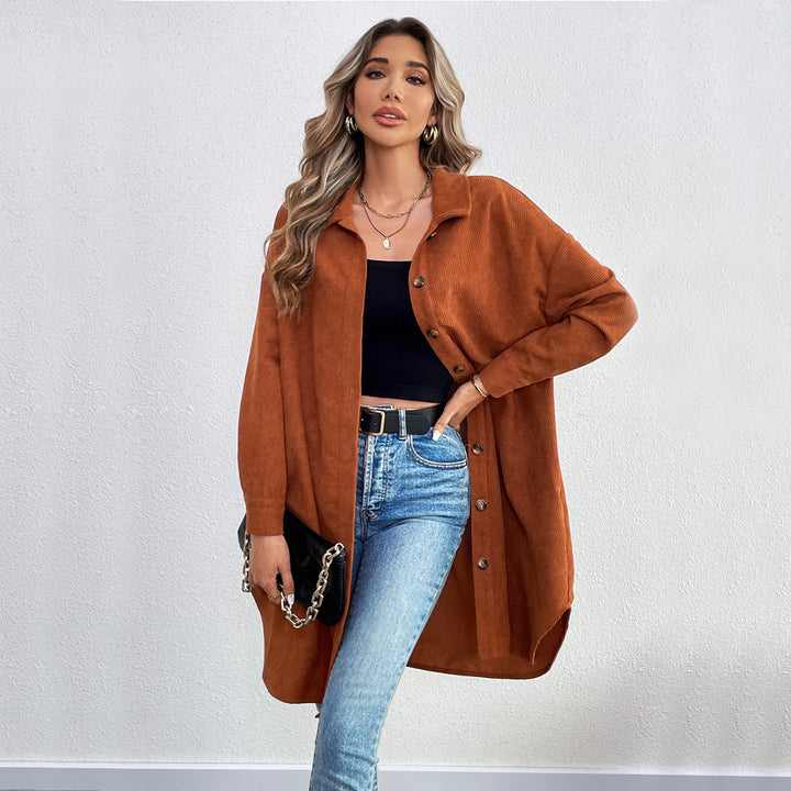 Veste chemise à manches longues pour femmes en corduroy doux avec patte de boutonnage Levoire