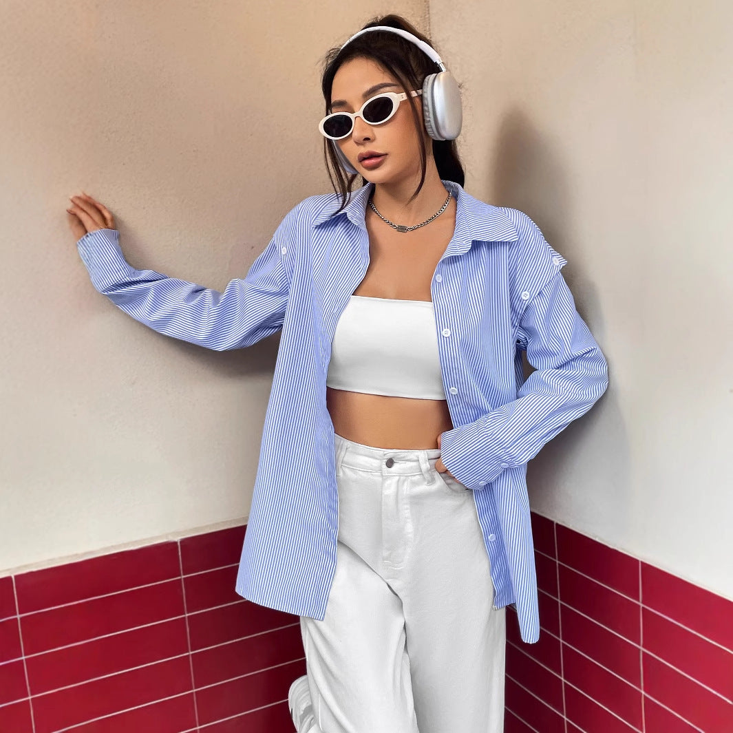 Blouse rayée décontractée pour femmes avec coupe oversize et détails de boutons Levoire