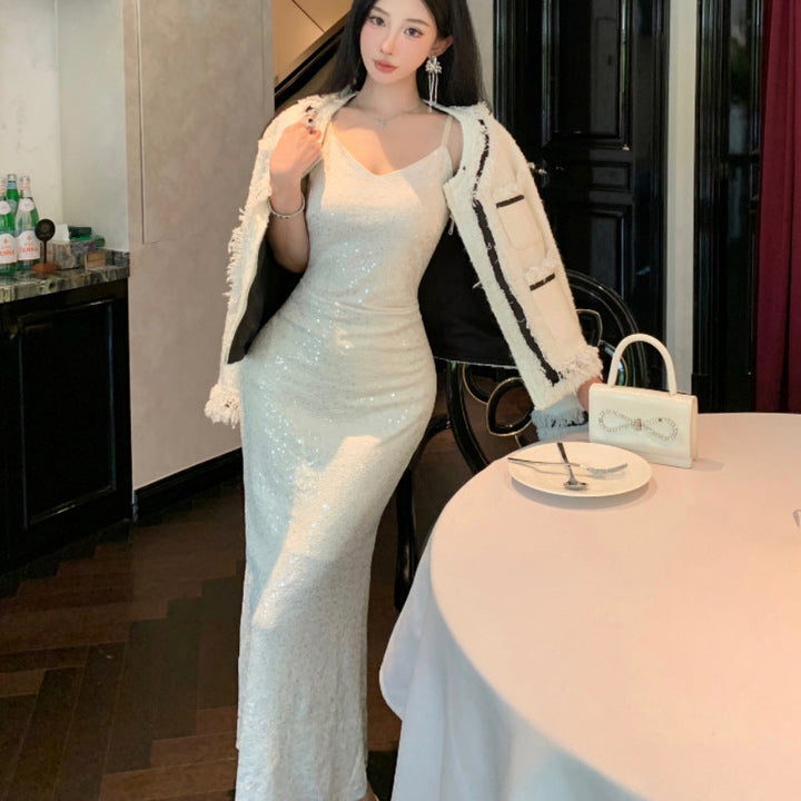 Levoire | Robe à jupe haute avec paillettes coûtant moins cher Blanc