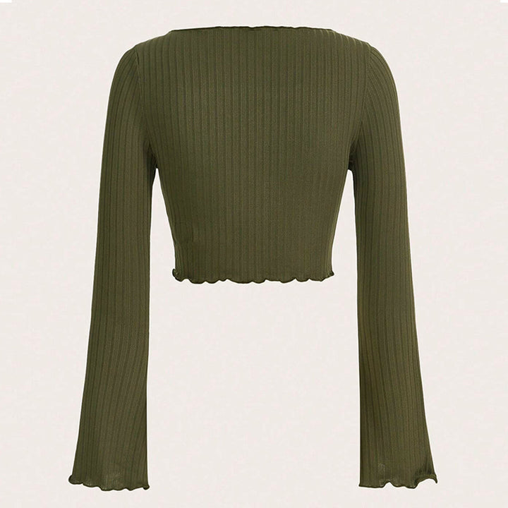 Chemise pour femme à manches longues cropped avec ourlet asymétrique et détails de volants à la mode Levoire