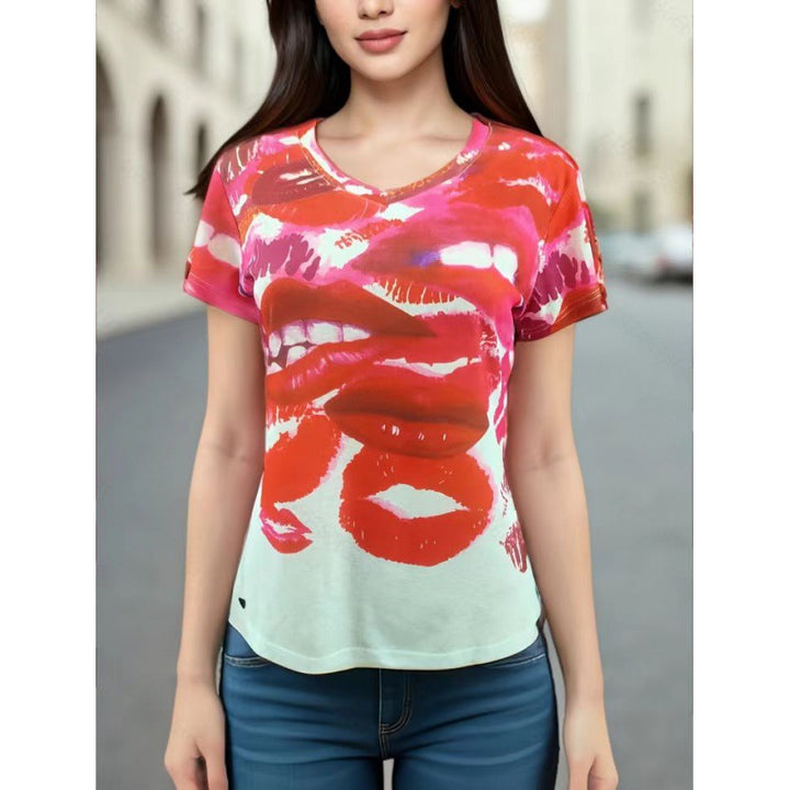 T-shirt pour femme avec design de lèvres créatif et coupe décontractée Levoire