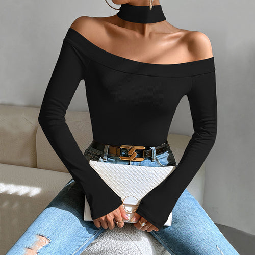 T-shirt à manches longues décolleté avec design élégant en nœud pour femmes Levoire