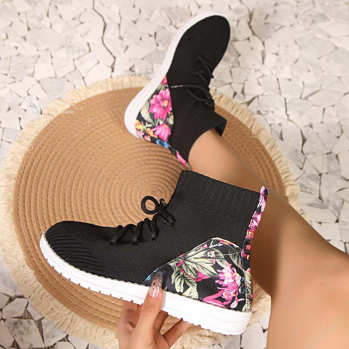 Levoire | Baskets Mixtes Confortables Mi-Longues Avec Détail En Fleurs Sur Le Talon Pour Femmes