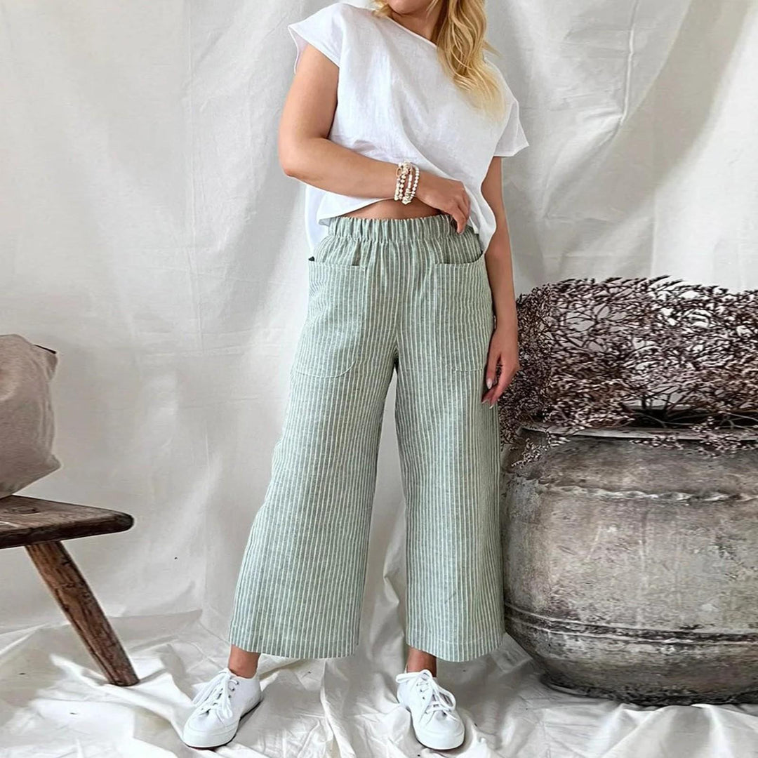 Levoire | Pantalon Large Rayé Confortable Pour Femmes Vert