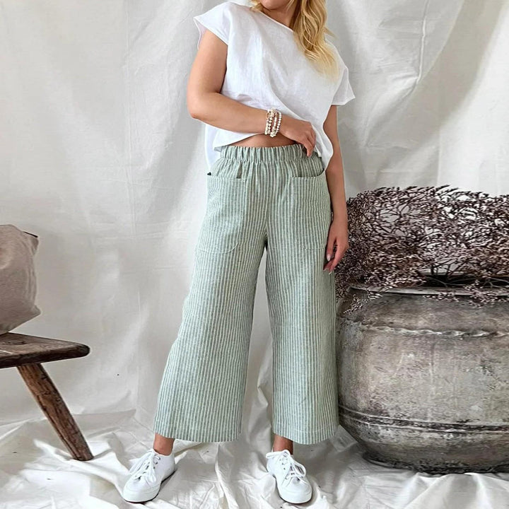 Levoire | Pantalon Large Rayé Confortable Pour Femmes Vert