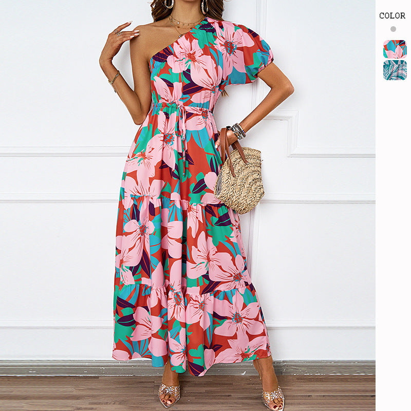 Robe Maxi d'été pour femmes avec coupe asymétrique et motif floral Levoire