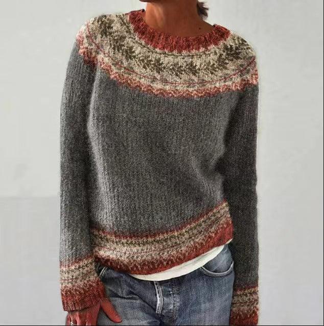 Levoire | Pull D'Automne Rétro Gris Rouge