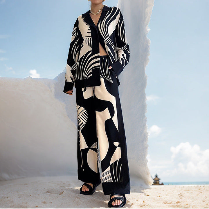 Levoire | Ensemble Imprimé Chic Manches Longues