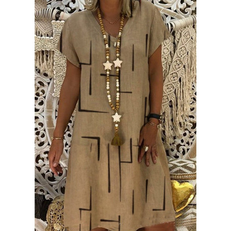 Levoire | Robe à encolure en V à motif tendance Kaki