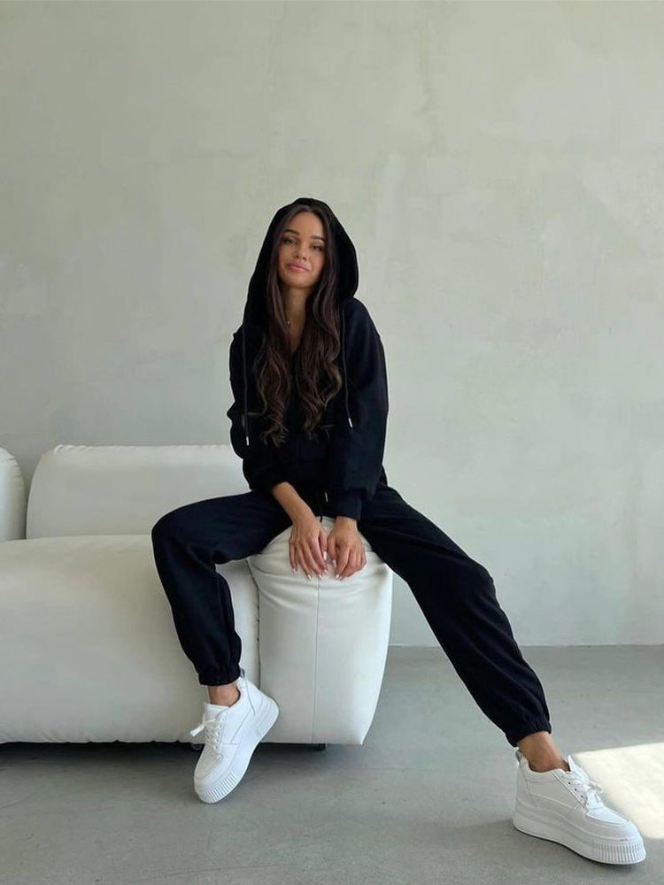 Levoire | Ensemble de pantalons en tissu élastique à capuche relaxant noir