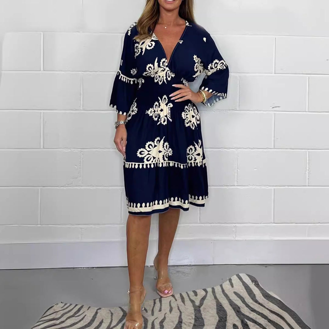 Levoire | Robe Fleur Été Fleur Trois-quarts Manches Robe