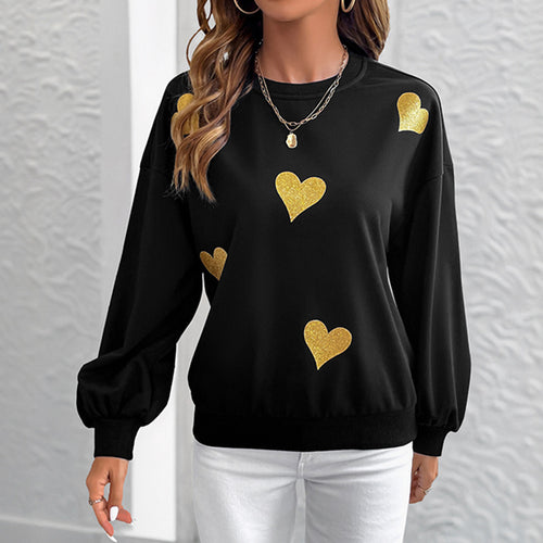 Sweat-shirt féminin à la mode avec impression de cœur doré Levoire
